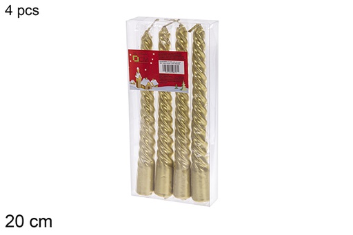 [120623] Pack 4 gold spiral candelabra candles 20 cm