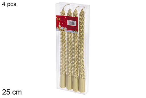 [120626] Pack 4 gold spiral candelabra candles 25 cm