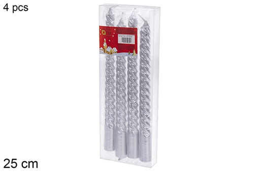 [120627] Pack 4 velas candelabros em espiral prateada de 25 cm