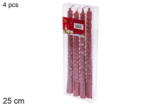 [120628] Pack 4 bougies candélabres spirales rouges 25 cm