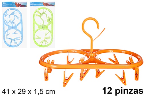 [120710] Stendibiancheria ovale in plastica con 12 clip