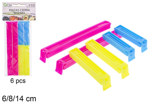 [120718] Pack 6 plastic clips to close bags 6/8/14 cm