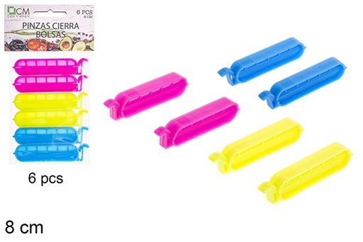 [120719] Pack 6 pinzas plástico para cierra bolsa 8 cm