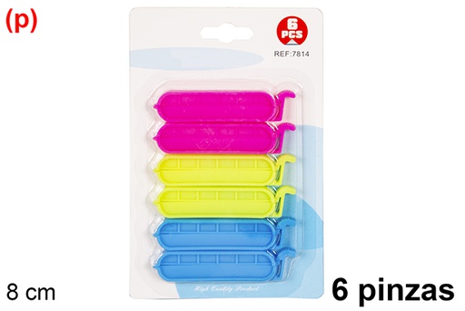 [120719] Pack 6 pinzas plástico para cierra bolsa 8 cm