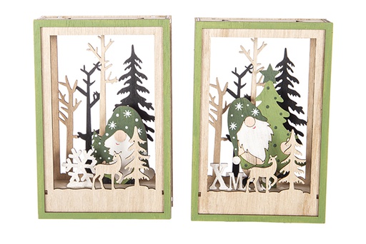 [120756] Boîte en bois avec assortiment de lutin de Noël 15x10 cm