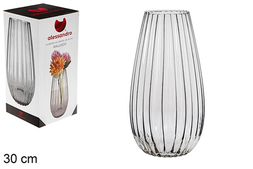 [120790] Vaso de vidro listrado de 30 cm