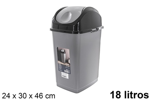 [120831] Lixeira Slim preta/cinza com tampa giratória 18 l.