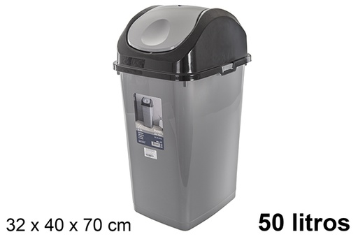 [120833] Contentor Slim preto/cinzento com tampa articulada 50 l.