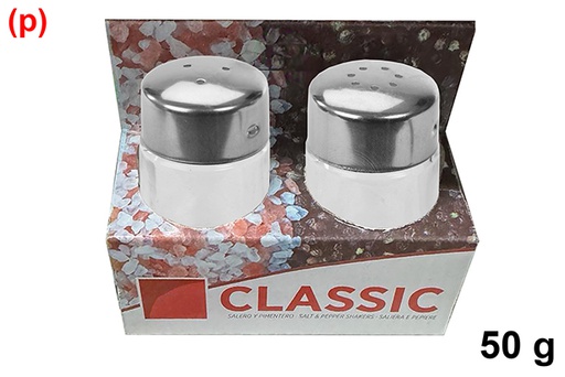 [120893] Pack 2 glass salt-pepper shakers with steel lid 50 gr.