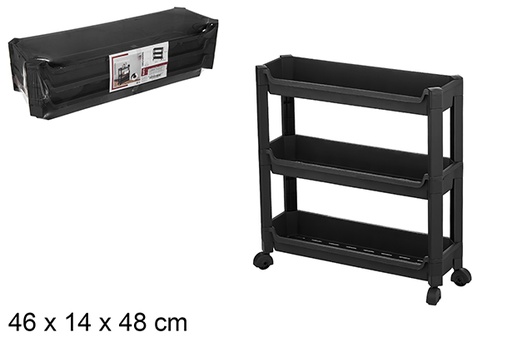 [120908] Plastic organizer 3 shelves with wheels black 46x14x48 cm