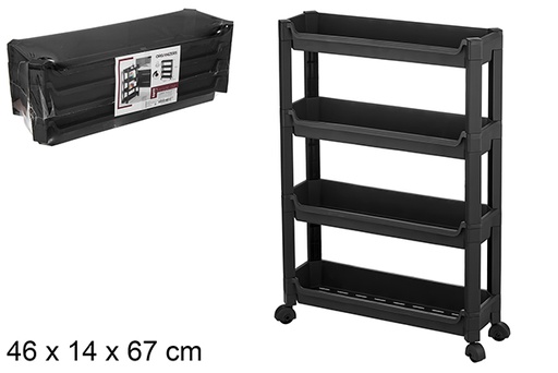 [120909] Organizador de plástico 4 estantes con ruedas negro 46x14x67 cm