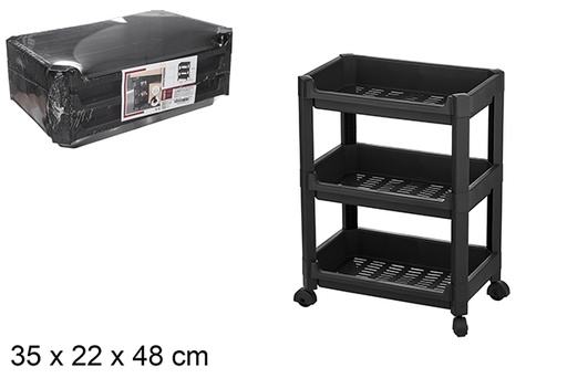 [120912] Plastic organizer 3 shelves with wheels black 35x22x48 cm