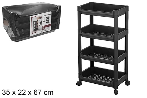 [120913] Organizador plástico 4 prateleiras com rodas preto 35x22x67 cm