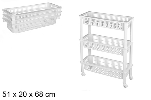 [120914] Organizador de plástico 3 estantes con ruedas 51x20x68 cm