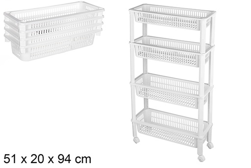 [120915] Organizador de plástico 4 estantes con ruedas 51x20x94 cm