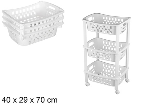 [120916] Cremalheira plástica para vegetais 3 prateleiras com rodas 40x29x70 cm