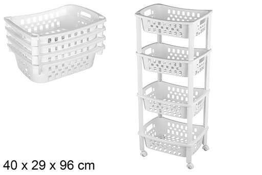 [120917] Cremalheira plástica para legumes com 4 prateleiras com rodas 40x29x96 cm