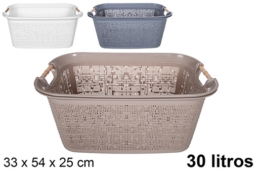 [120928] Plastic clothes basket with wooden handles 30 l.