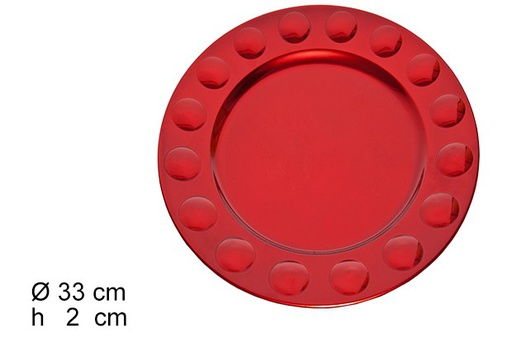 [017270] Assiette ronde Noël bord à pois rouges 33 cm