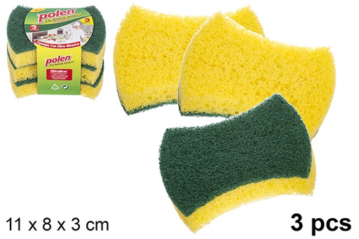 [120993] Pack 3 green fiber scrubbers with sponge