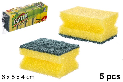 [120994] Pack 5 green fiber scrubbers with sponge