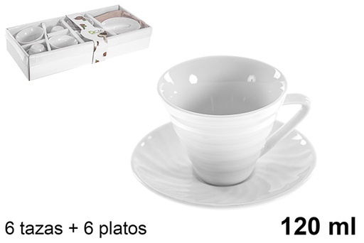 [121060] Pack 6 white coffee cups with white saucers 120 ml