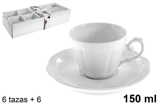 [121062] Pack 6 tasses à café au lait avec assiettes blanches 150 ml