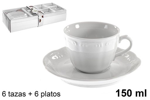 [121063] Pack 6 white coffee cups with white saucers 150 ml