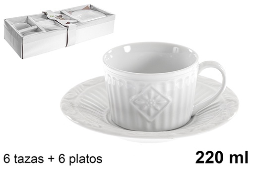 [121065] Pack 6 tasses à café au lait avec assiettes blanches 220 ml