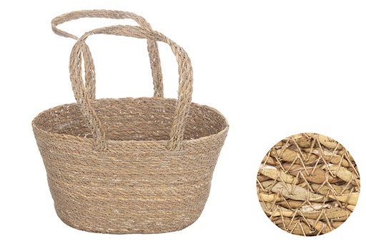 [121116] Small seagrass basket with long handle