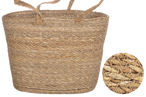 [121129] Large seagrass basket with long handle