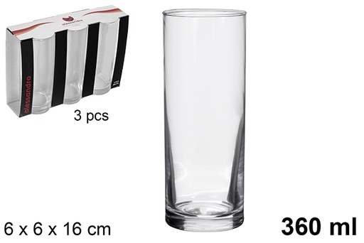 [121193] Pack 3 glass tube glasses 360 ml