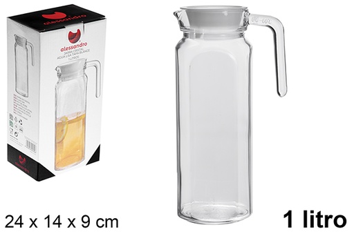 [121202] Water glass jug white lid 1 l.