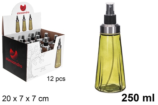[121243] Bottiglia per olio tonda in vetro verde Milano con tappo spray 250 ml