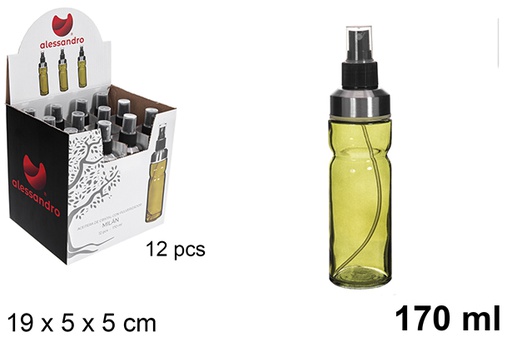 [121244] Aceitera Cristal redonda Milán verde con tapón pulverizador 170 ml