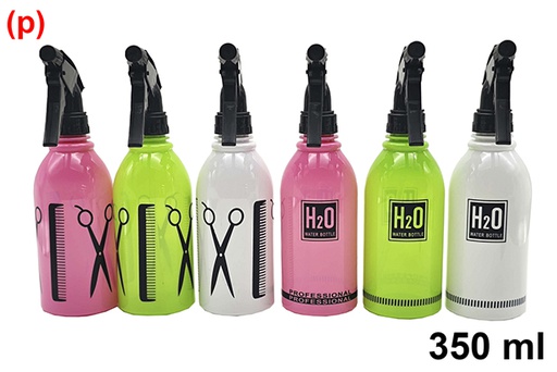 [121263] Botella plástico decorado con pulverizador colores opacos 350 ml
