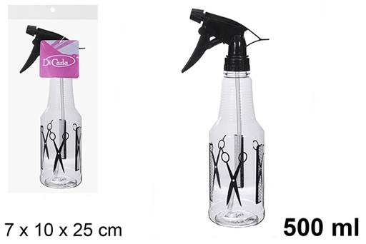 [121265] Flacon en plastique avec pulvérisateur noir coiffeur 500 ml