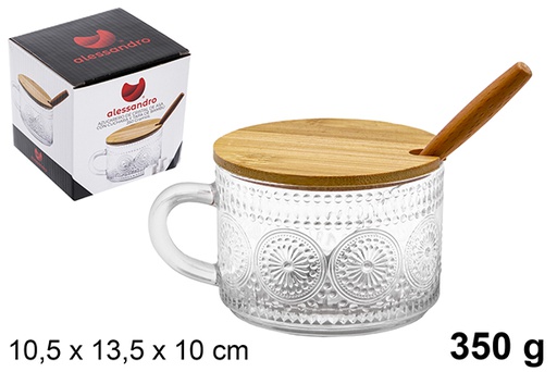 [121278] Açucareiro de cristal com alça com tampa de bambu e colher 350 gr.