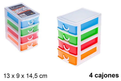 [121287] Mini commode en plastique colorée 4 tiroirs