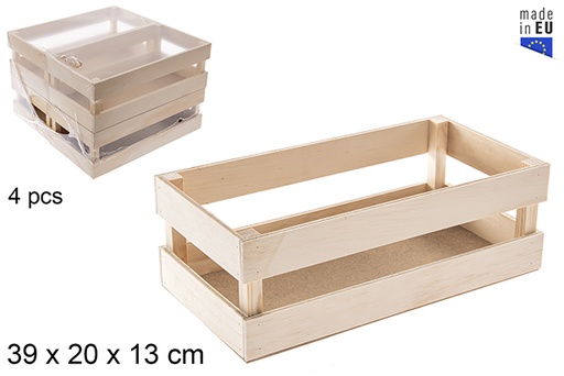 [121299] Scatola media in legno rettangolare con doghe 39x20x13 cm