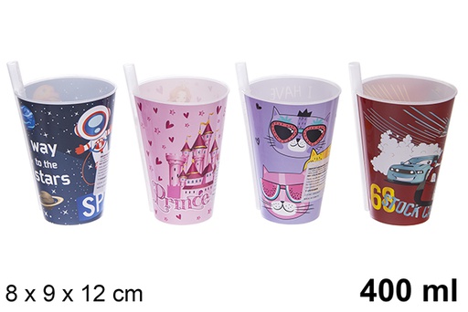 [121316] Vaso plástico con pajita decorado 400 ml