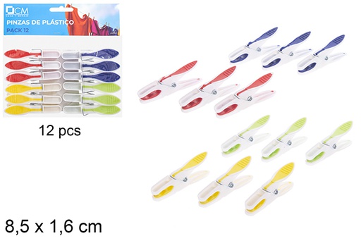 [121345] Pack 12 plastic clips assorted color 8,5x1,6 cm