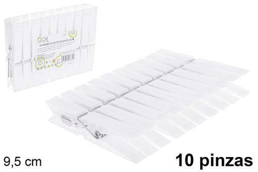 [121353] Pack 10 pinzas plástico blanca 9.5 cm