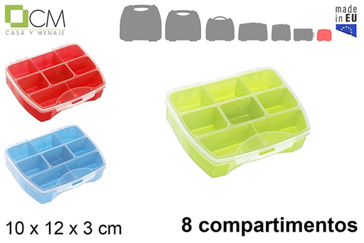 [121384] Caja plástico organizadora 8 compartimentos colores surtidos
