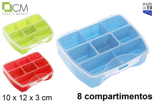 [121384] Plastic organizing box with 8 compartments assorted colors