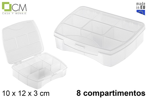 [121385] Scatola portaoggetti in plastica con 8 scomparti trasparenti