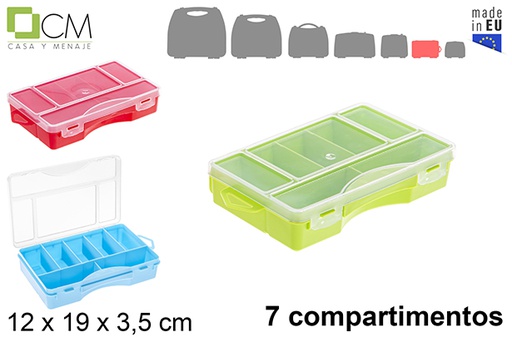 [121391] Caja plástico organizadora 7 compartimentos colores surtidos