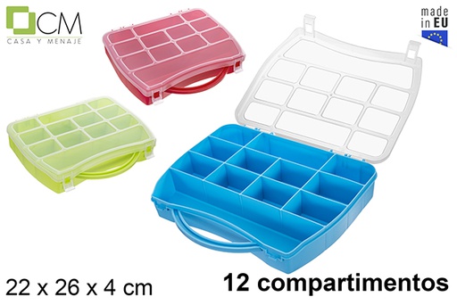 [121397] Plastic organizer box 12 compartments assorted colors