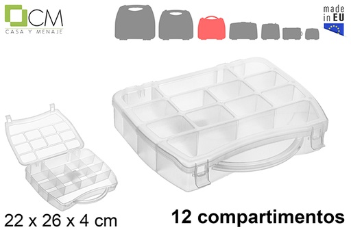 [121398] Boîte de rangement en plastique avec 12 compartiments transparents