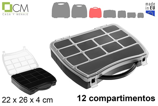 [121399] Plastic organizer box with 12 black compartments